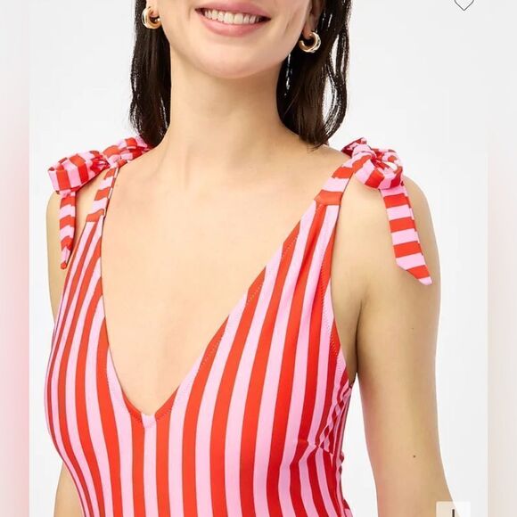 J.Crew Factory Striped tie-shoulder one-piece swimsuit - Picture 2 of 5